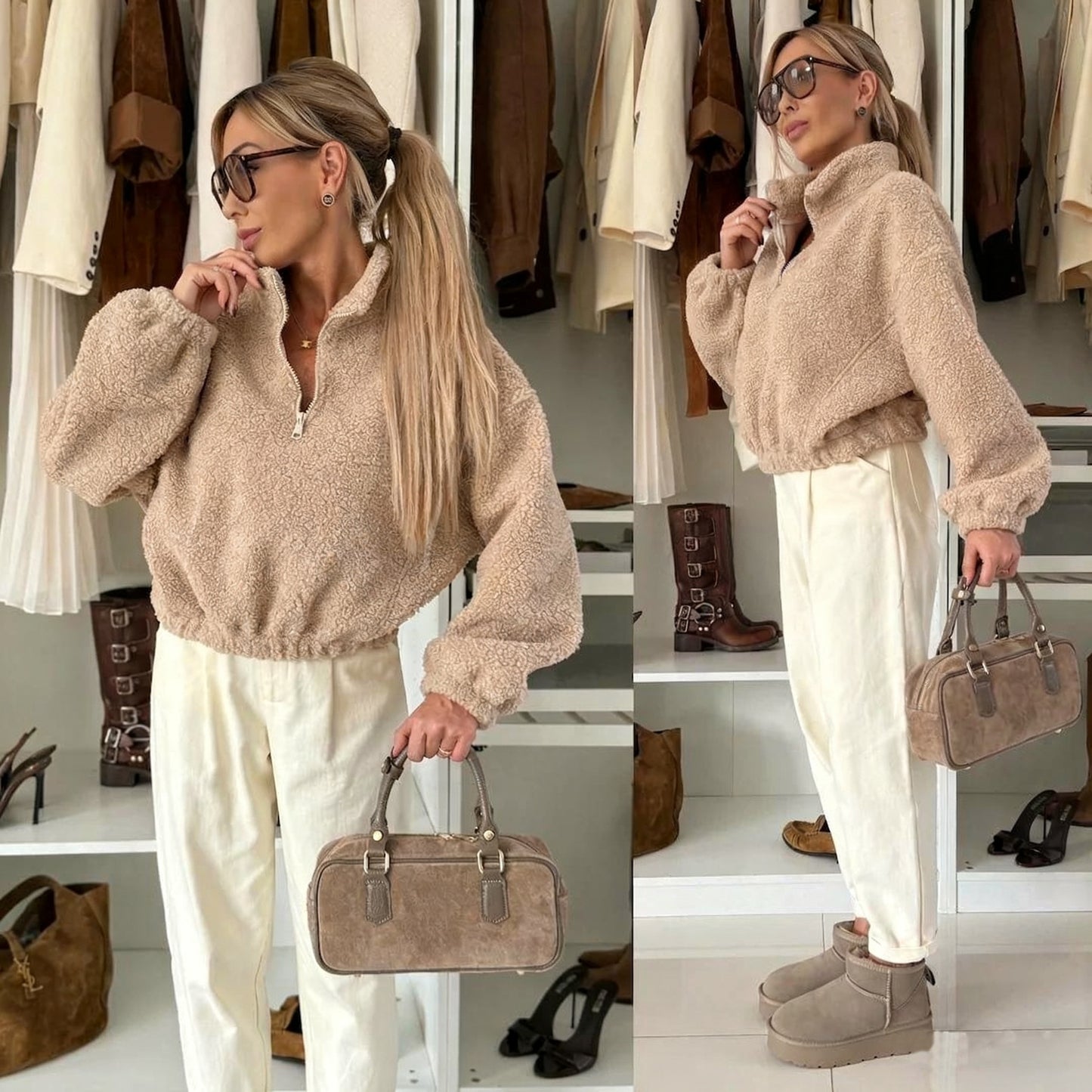 Pull-over en polaire décontracté pour femmes avec col montant Chic und Stil