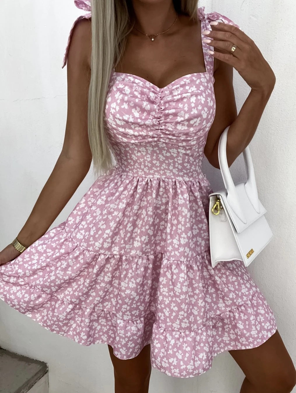 Robe Mini A-Ligne Florale Femme avec ourlet volant Chic und Stil