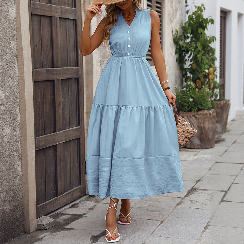 Femme Bouton couche Maxi robe Chic und Stil