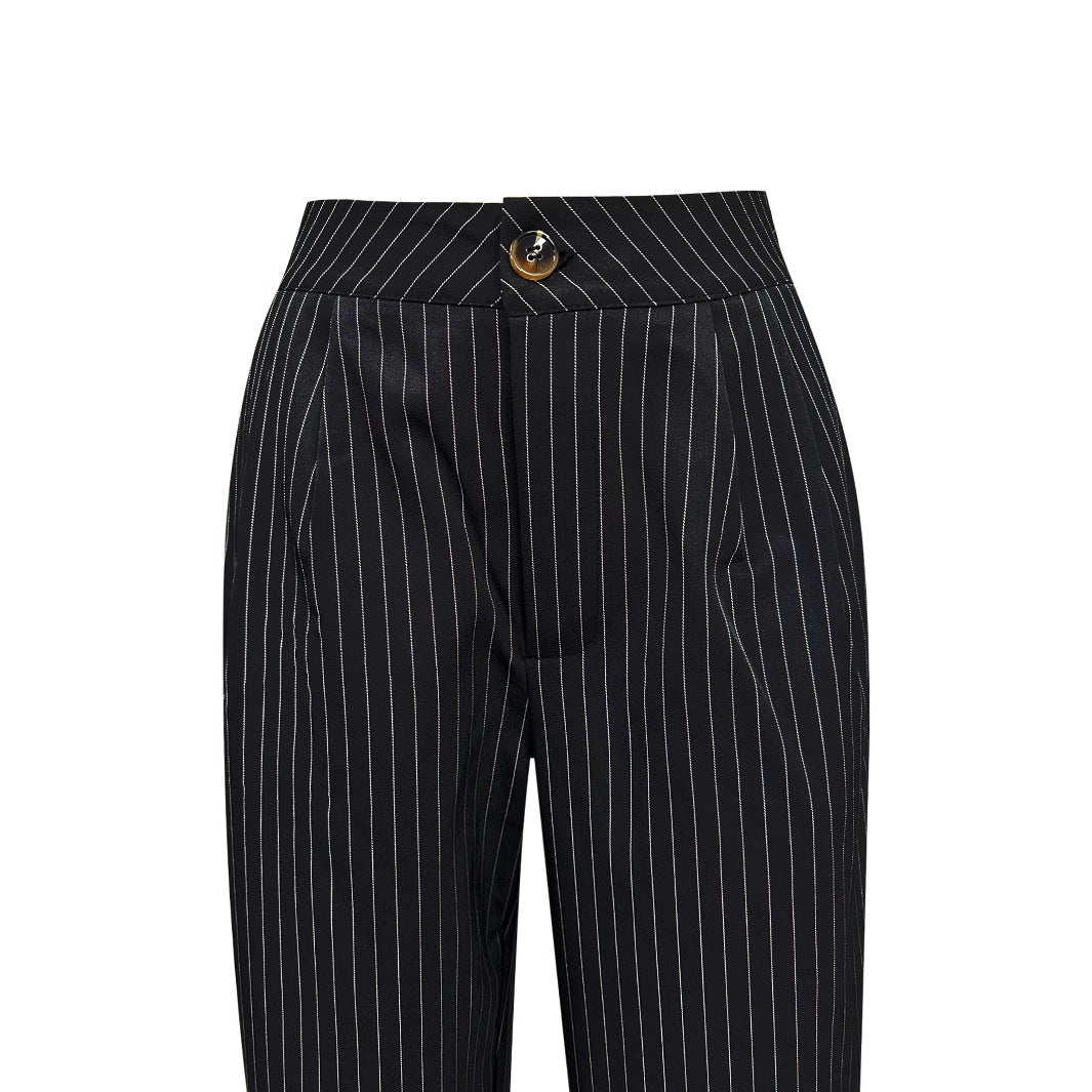Women Elegant High Waist Pants with a Chic Pinstripe Pattern and Style