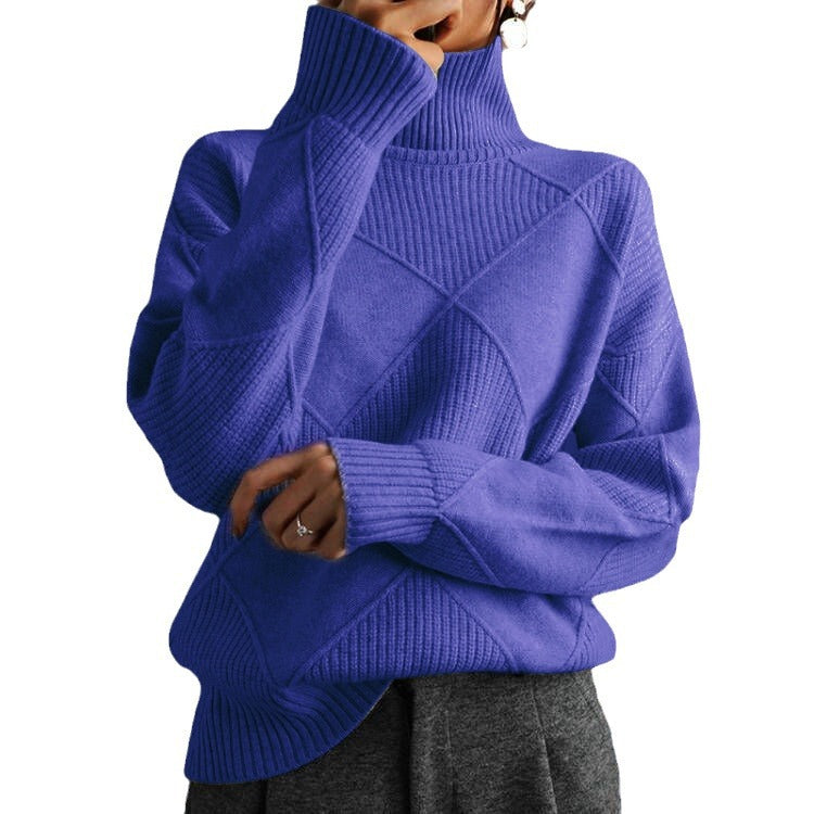 Pull femme à col montant tendance avec une optique structurée Chic und Stil