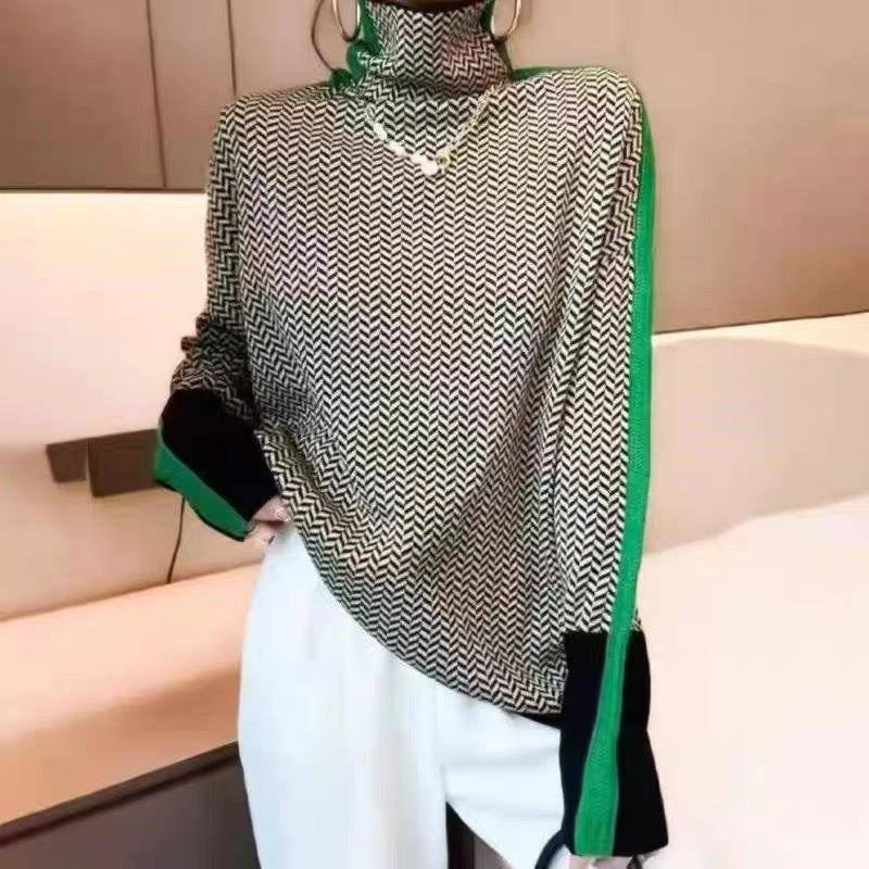 Femme Pull à col roulé de haute qualité avec motif en zigzag Chic und Stil