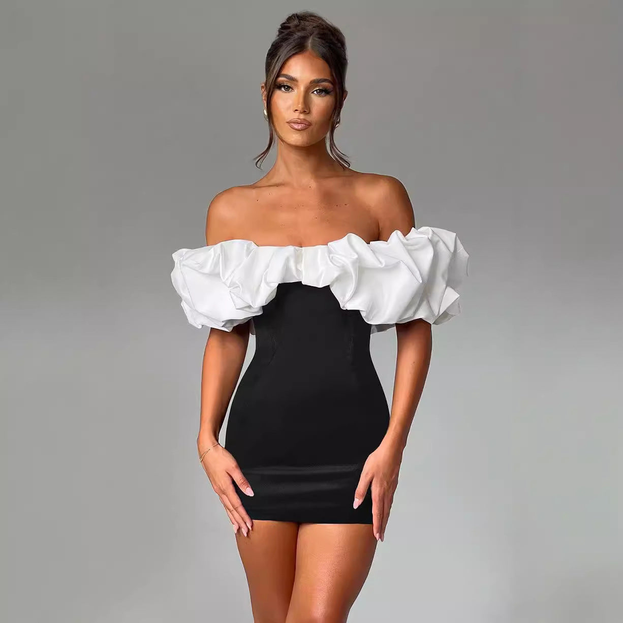 Dames Élégant Robe Mince avec Détails de Volants Chic und Stil