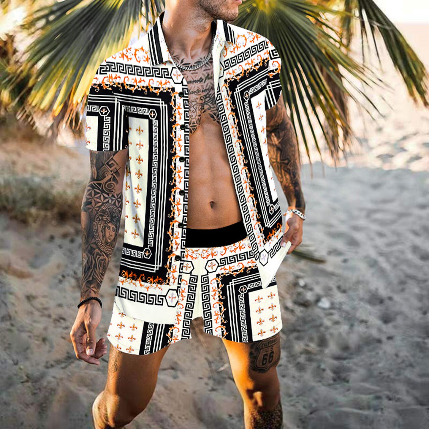 Hommes ensemble de plage à motifs à manches courtes élégant Chic und Stil