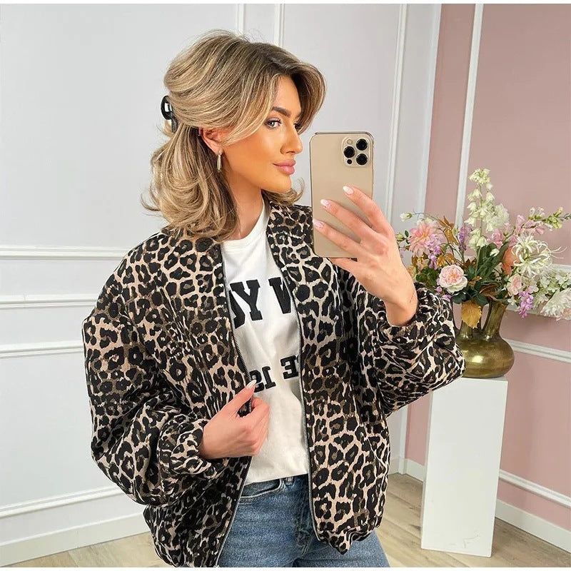 Veste bomber pour femmes à motif léopard à la mode Chic und Stil