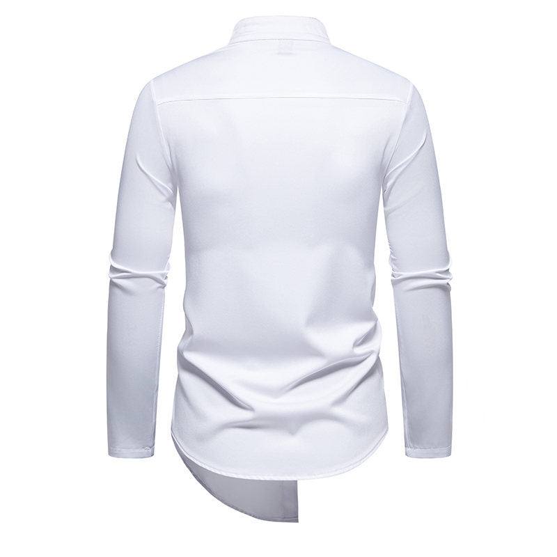 Chemise à manches longues pour hommes avec col montant moderne et patte de boutonnage créative Chic und Stil