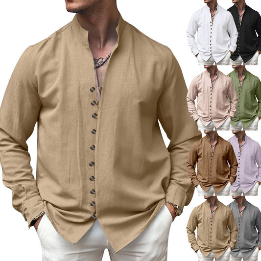 Chemise à manches longues pour hommes avec col montant et détails de bouton à la mode Chic und Stil