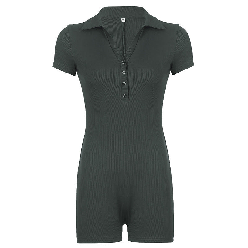 Women fashionable jumpsuit with elegant collar and short sleeves Chic and Style