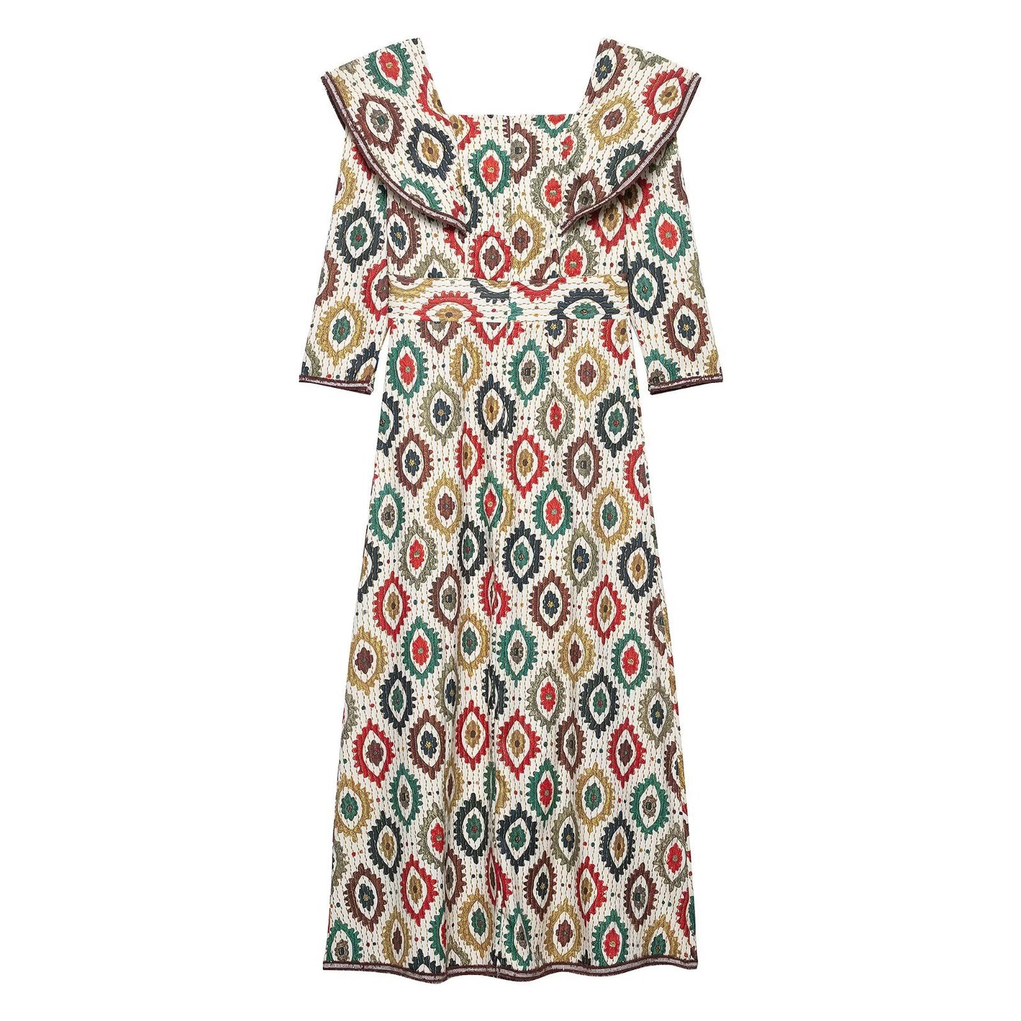 Robe midi pour femmes avec un mélange de motifs élégant et un col volumineux Chic und Stil