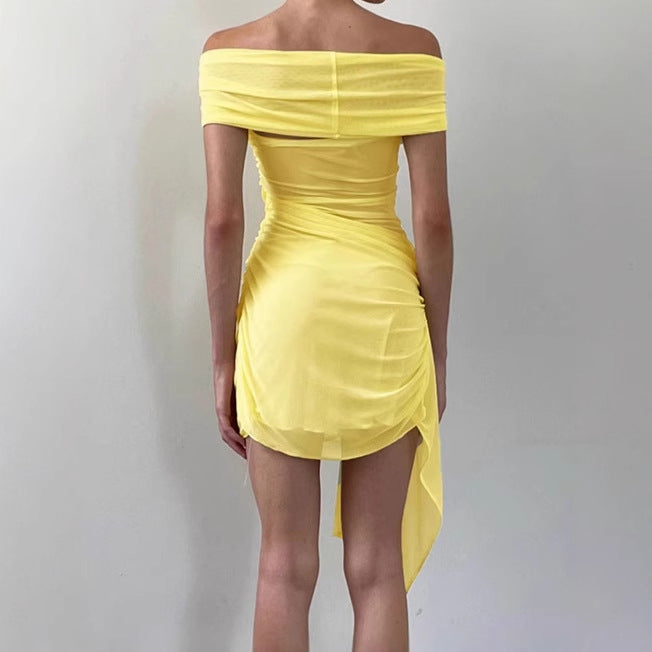 Robe mini off-shoulder pour femmes avec détails à volants et inserts transparents Chic und Stil
