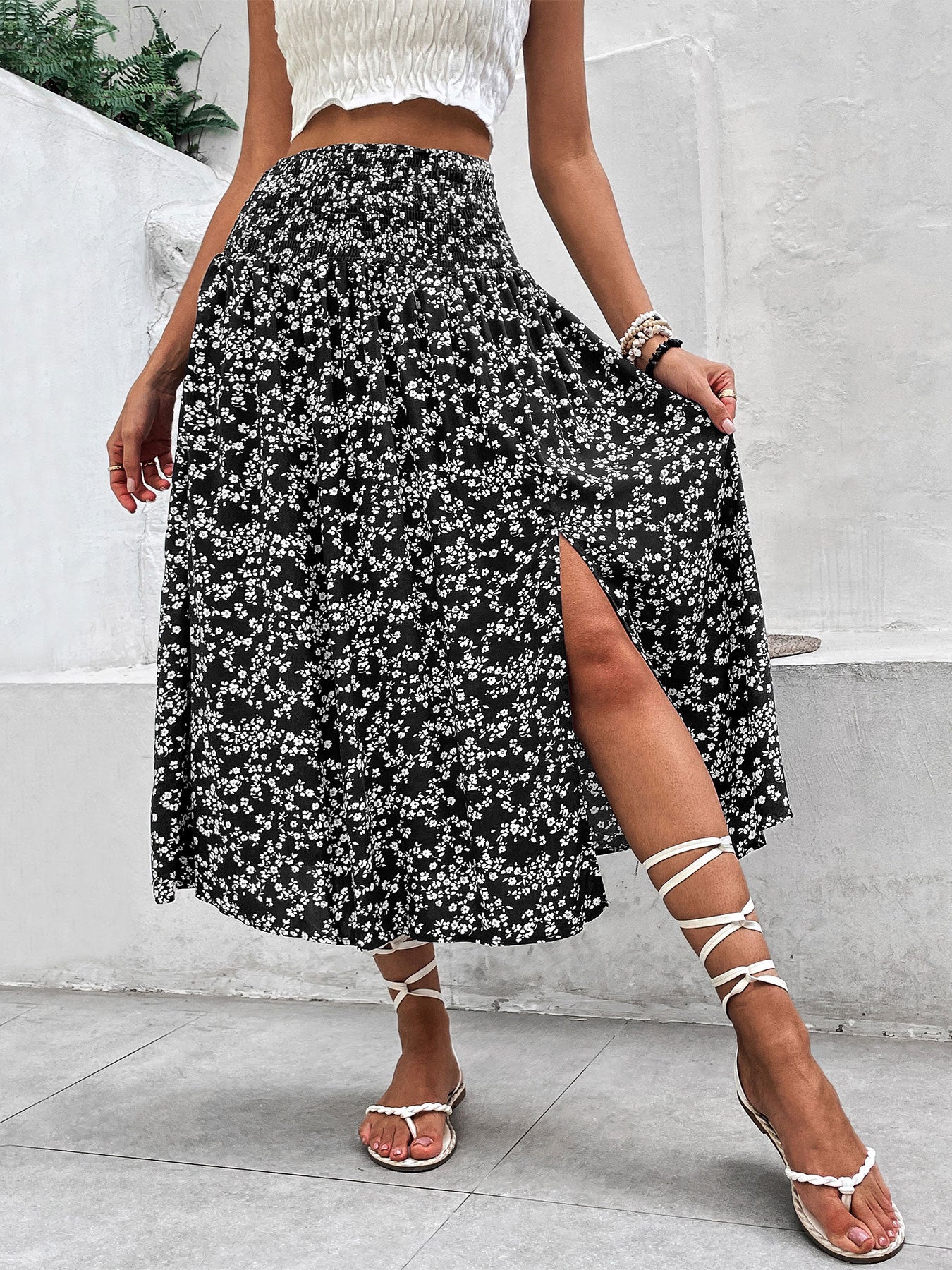 Jupe maxi fendue à imprimé floral pour femmes Chic und Stil