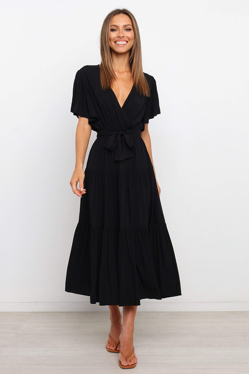 Robe maxi fluide pour femmes avec lien à nouer et manches papillon Chic und Stil
