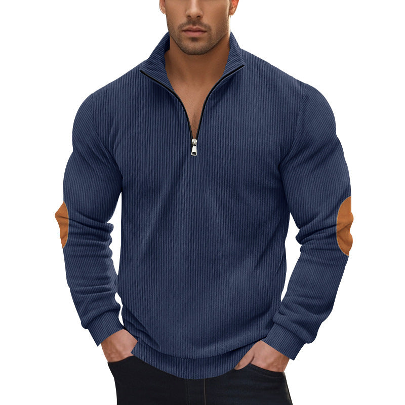 Pull fashion pour hommes avec fermeture éclair et patches de coude contrastants Chic und Stil