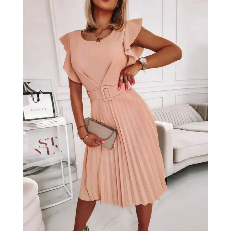 Robe midi plissée pour femmes avec manches à volants Chic und Stil