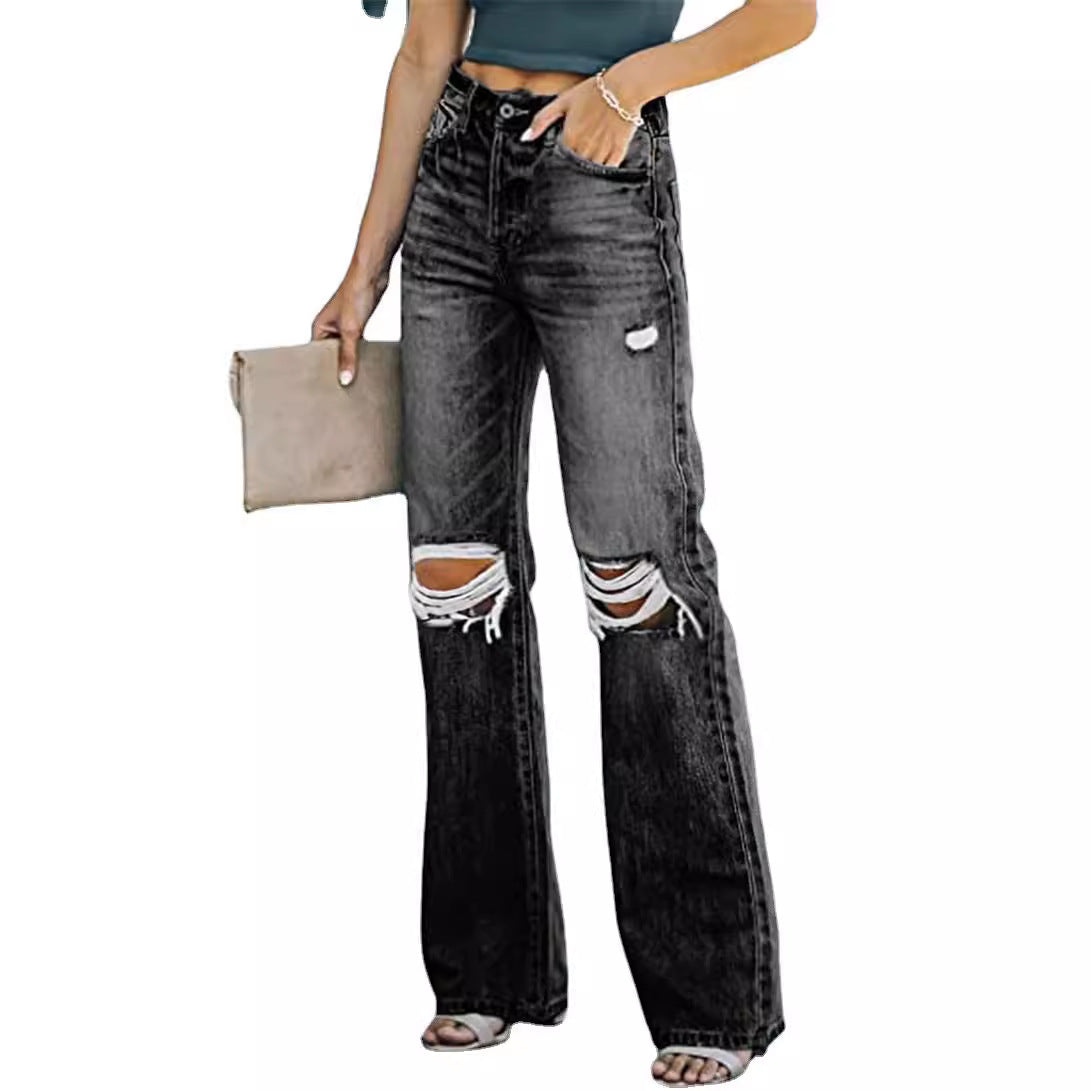 Jeans ample pour femmes au style destroyed avec poches hautes et détails authentiques Chic und Stil