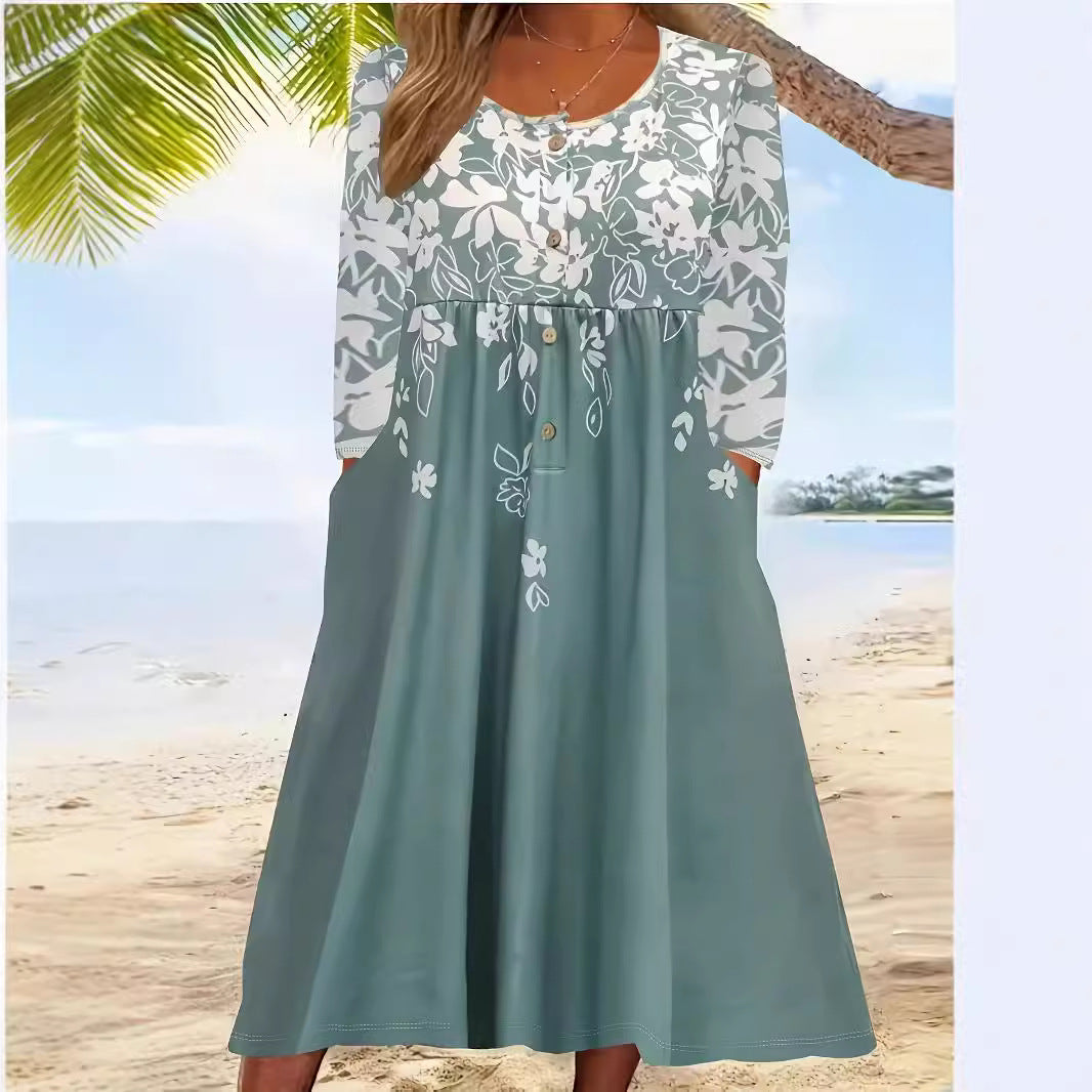 Robe maxi femme avec design floral et détails de boutons élégants Chic und Stil