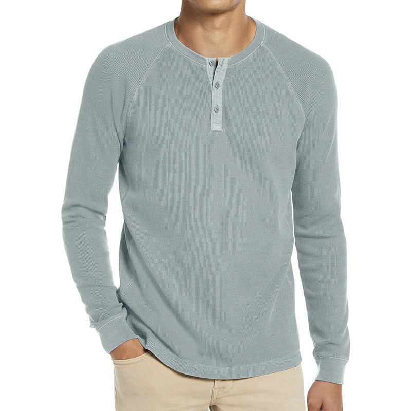 Homme T-shirt Henley à manches longues en mélange de coton respirant avec patte de boutonnage Chic und Stil