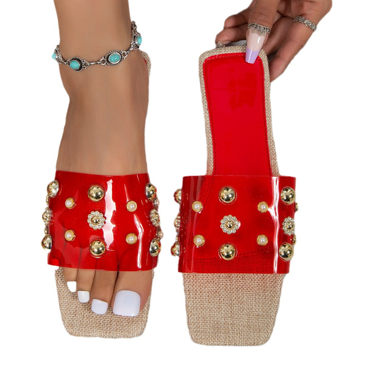 Sandales modernes pour femmes avec des applications de perles remarquables Chic und Stil