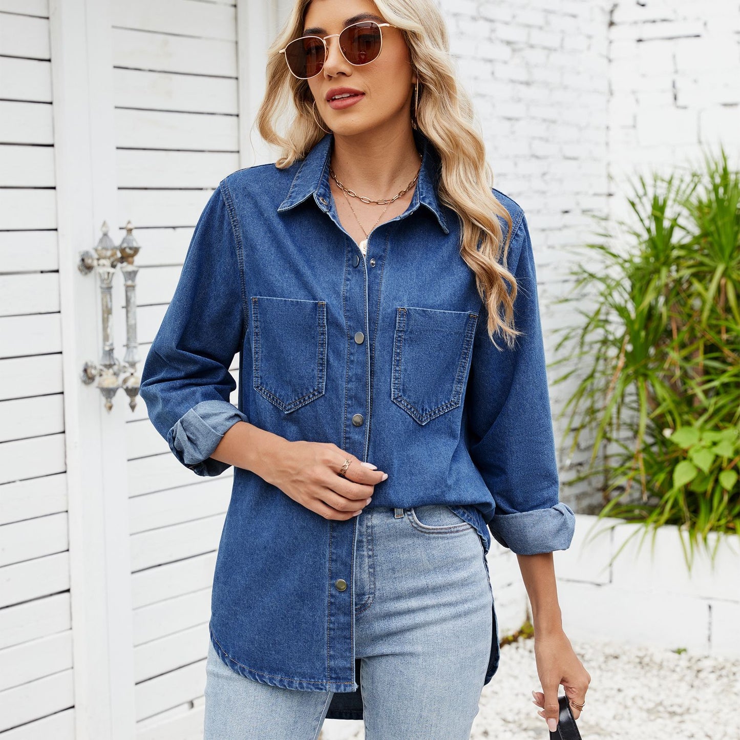 Veste en denim oversized pour femmes avec poches poitrine et coupe décontractée Chic und Stil