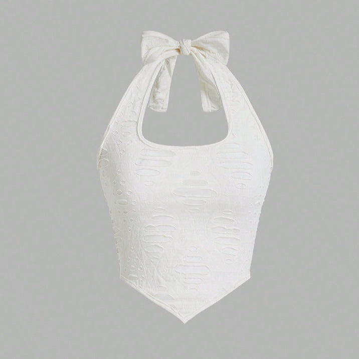 Haut de maillot de bain pour femme à encolure halter avec un détail de nœud ludique et un tissu texturé Chic und Stil