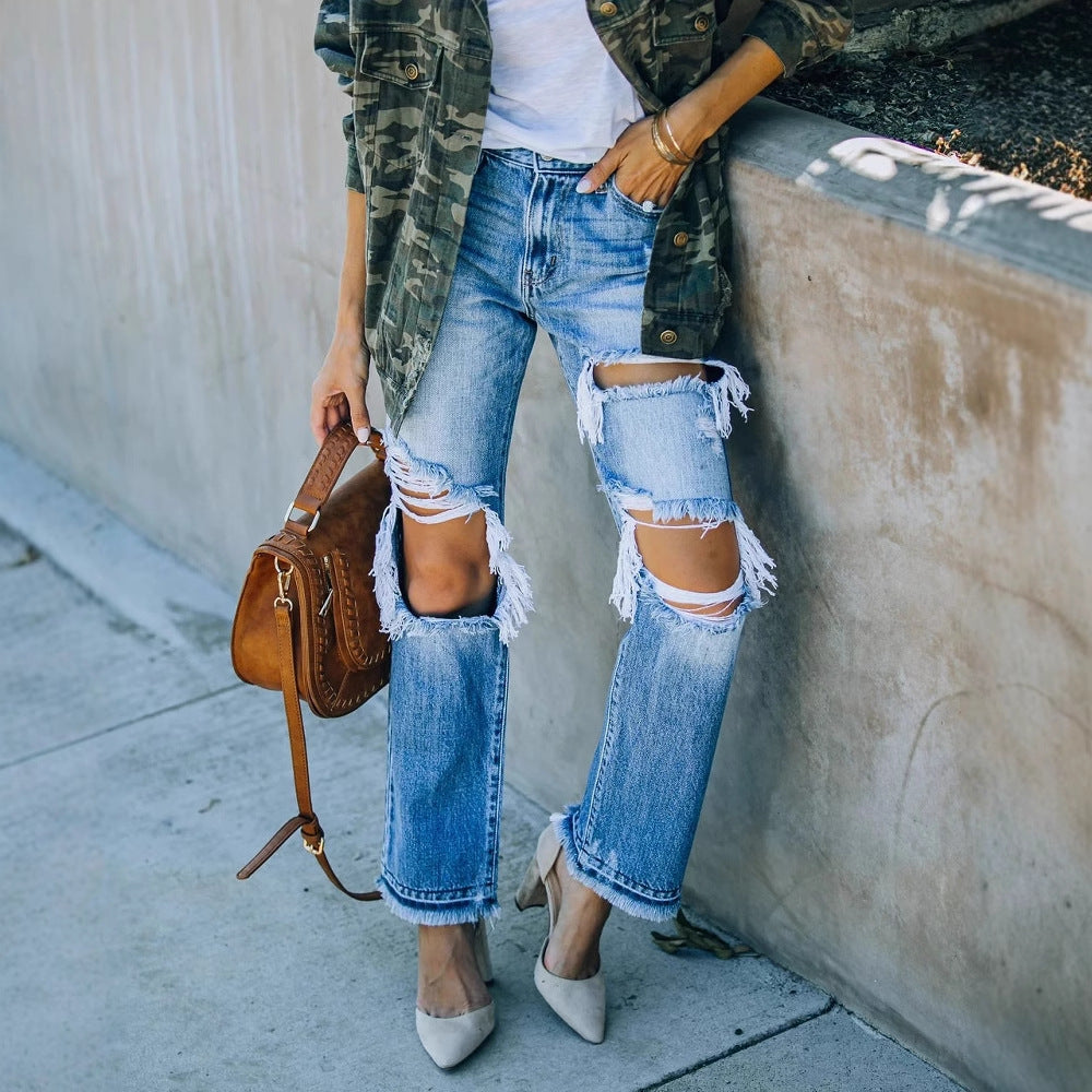 Jeans détruits pour femmes en coupe boyfriend décontractée avec des détails effilochés Chic und Stil
