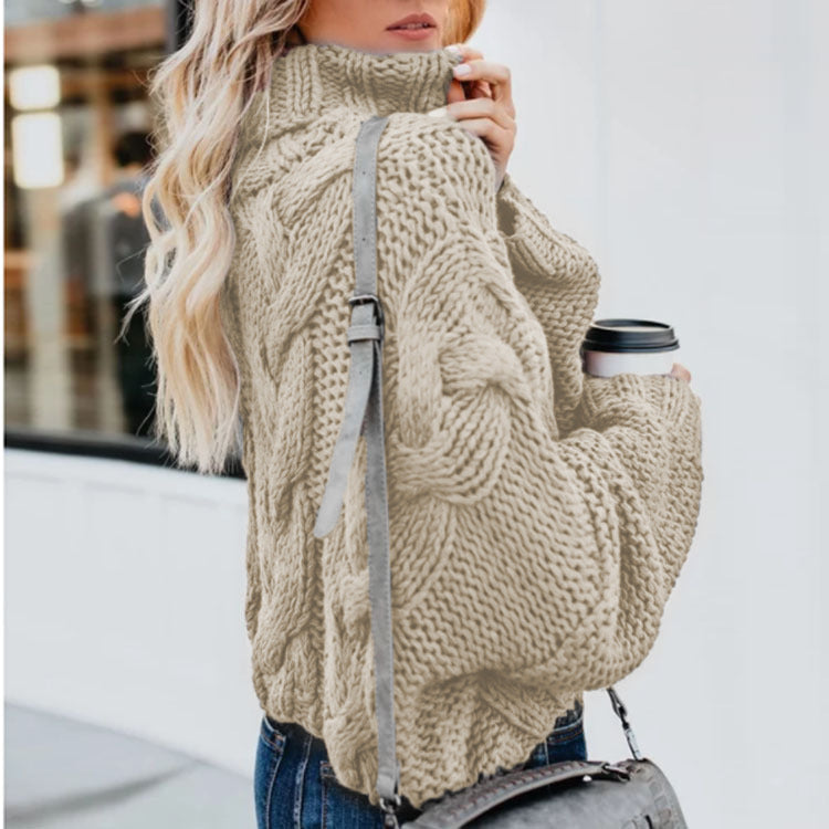 Pull-over à grosse maille pour femmes avec col montant et motif torsadé Chic und Stil
