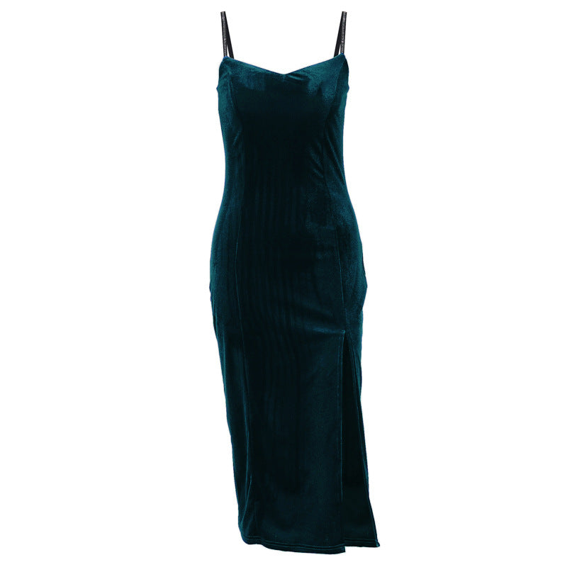 Robe midi fendue en velours pour femmes Chic und Stil