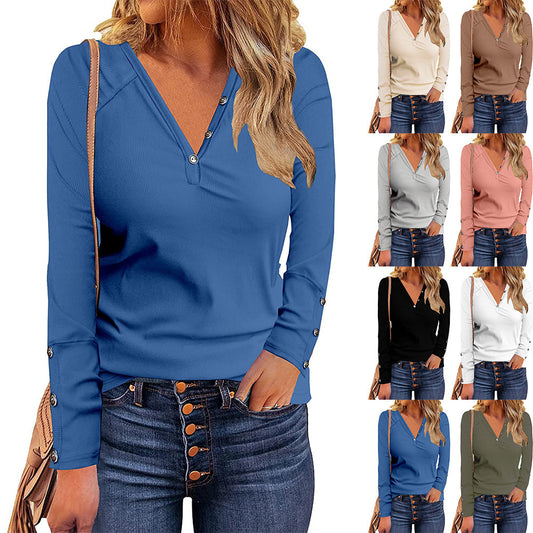 Chemise à manches longues pour femmes avec un design de boutons à la mode et une coupe confortable Chic und Stil