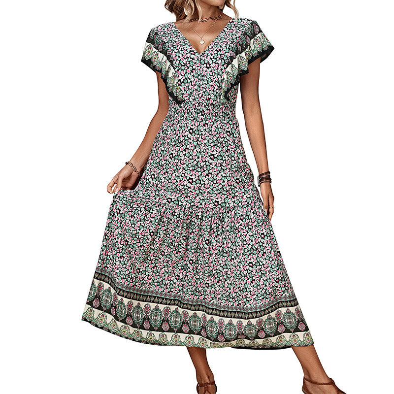 Robe Maxi Florale à Volants pour Femmes avec Imprimé Vintage Chic und Stil