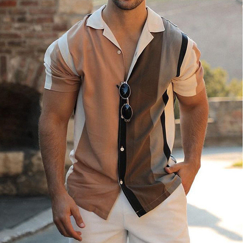 Chemise à manches courtes pour hommes à blocs de couleurs avec boutonnière Chic und Stil