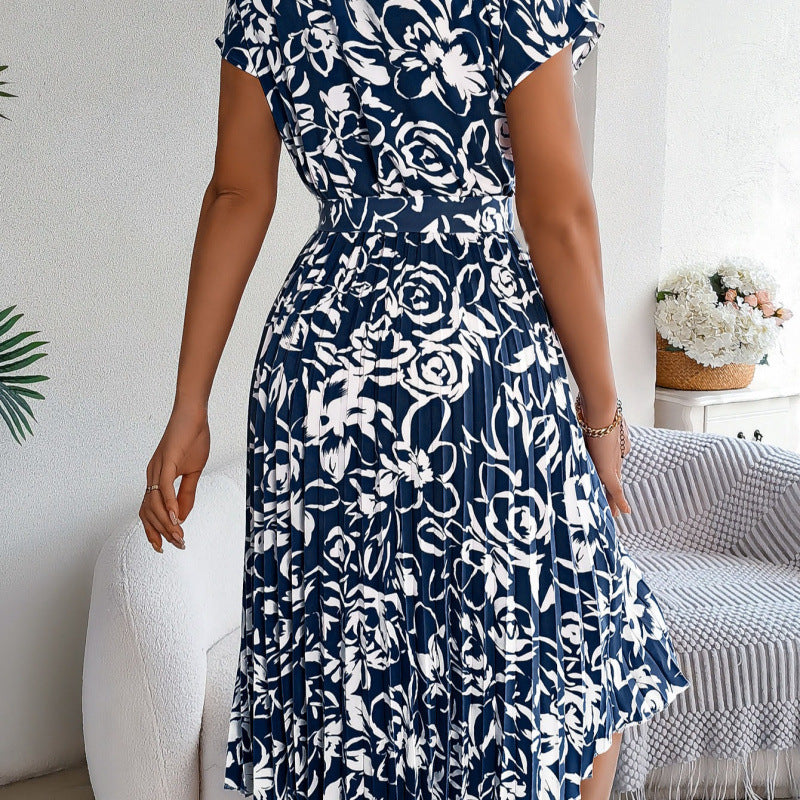Robe A-ligne à imprimé floral pour dames avec taille ceinturée Chic und Stil