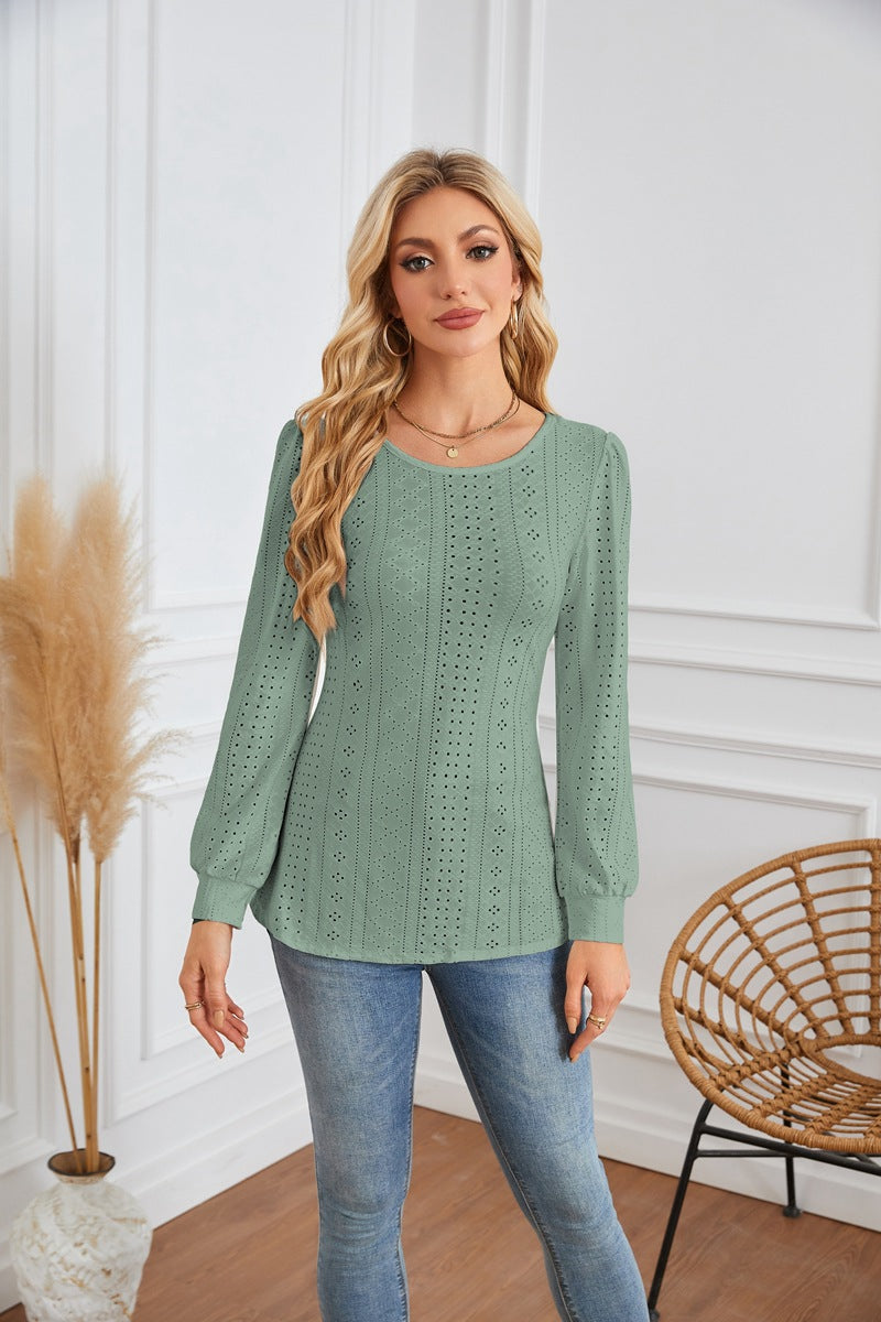Chemisier femme avec des motifs aérés en losanges et des manches bouffantes élégantes Chic und Stil