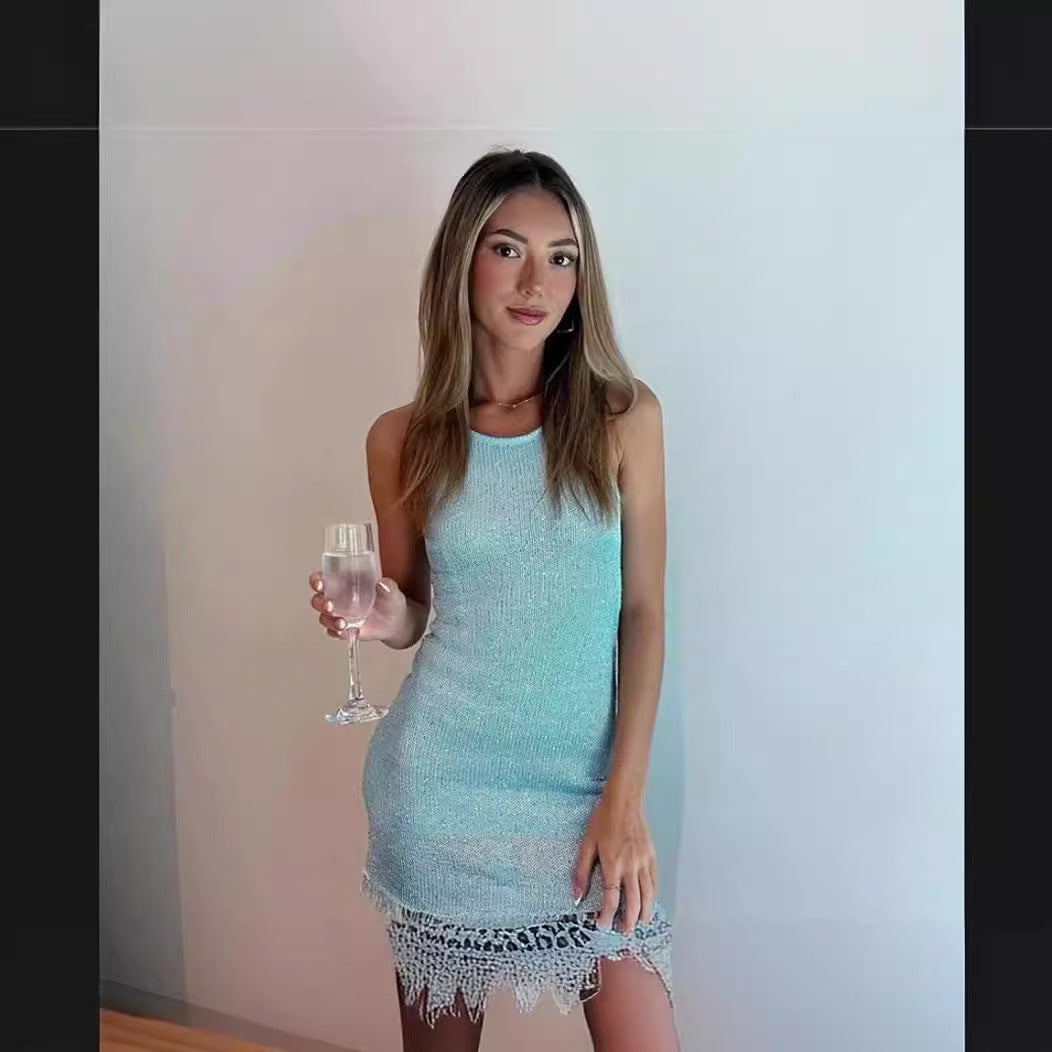 Robe mini pour femmes en tricot aérien avec des finitions effilochées Chic und Stil