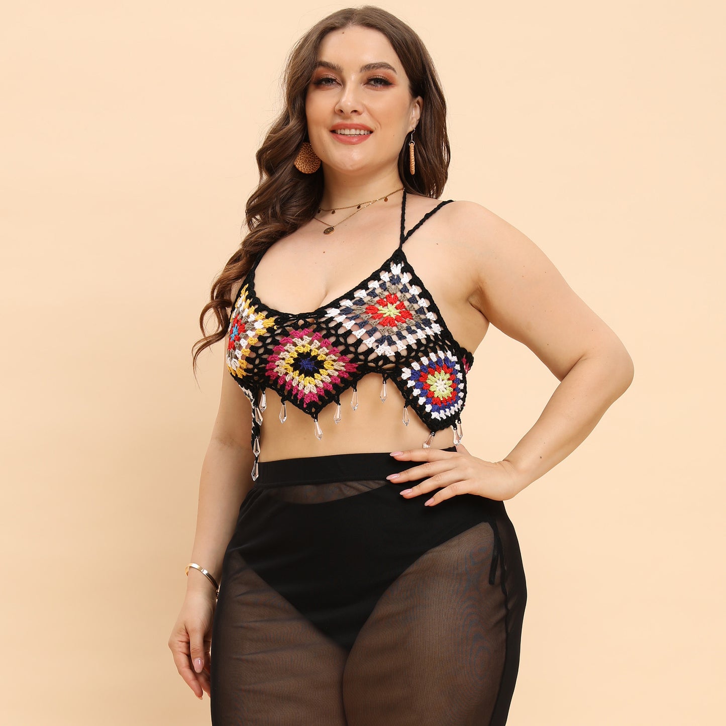 Bralette au crochet pour femmes avec des accents de perles colorées Chic und Stil