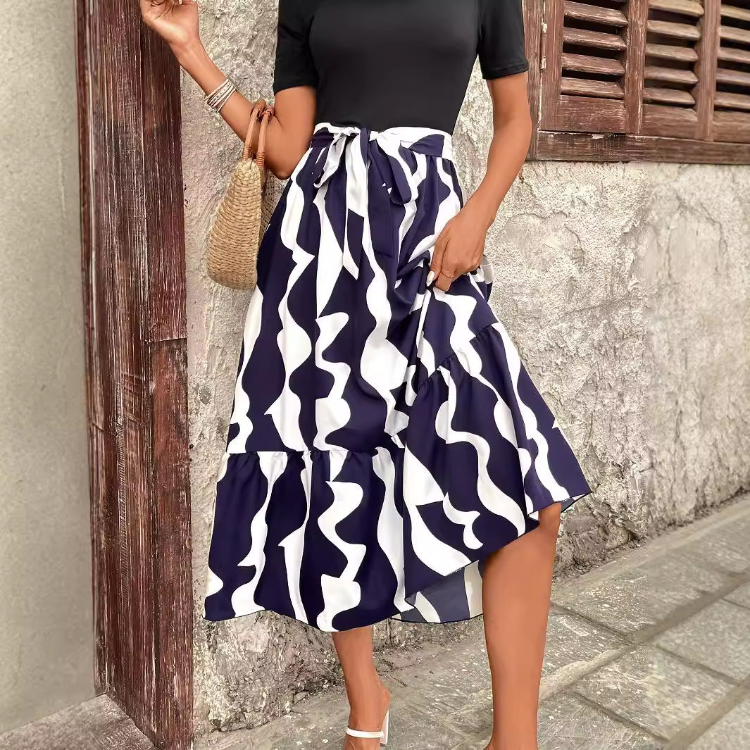 Jupes maxi pour femmes avec taille élastique et motif vague ludique Chic und Stil