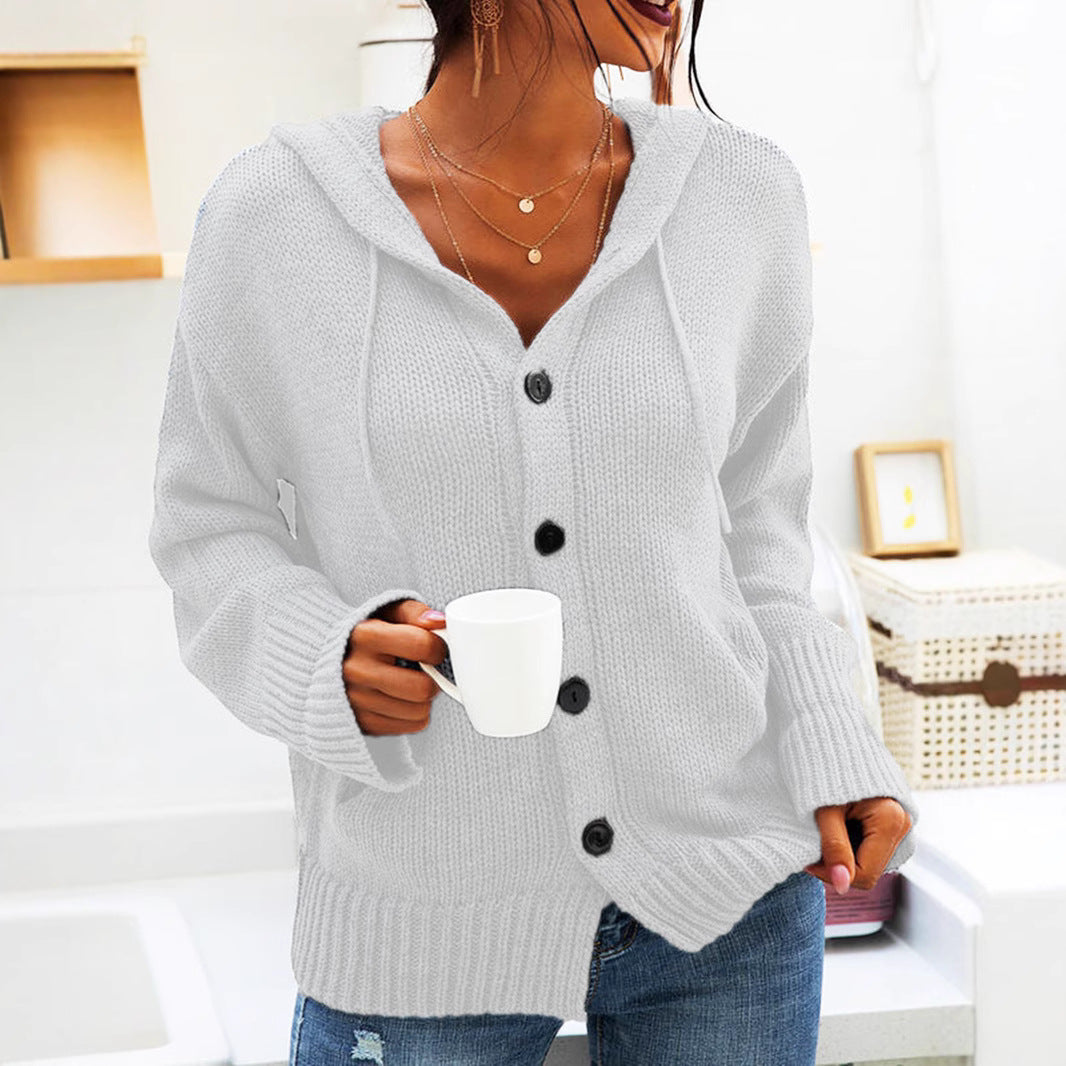 Veste en tricot pour femmes avec capuche et boutons dans un style décontracté Chic und Stil