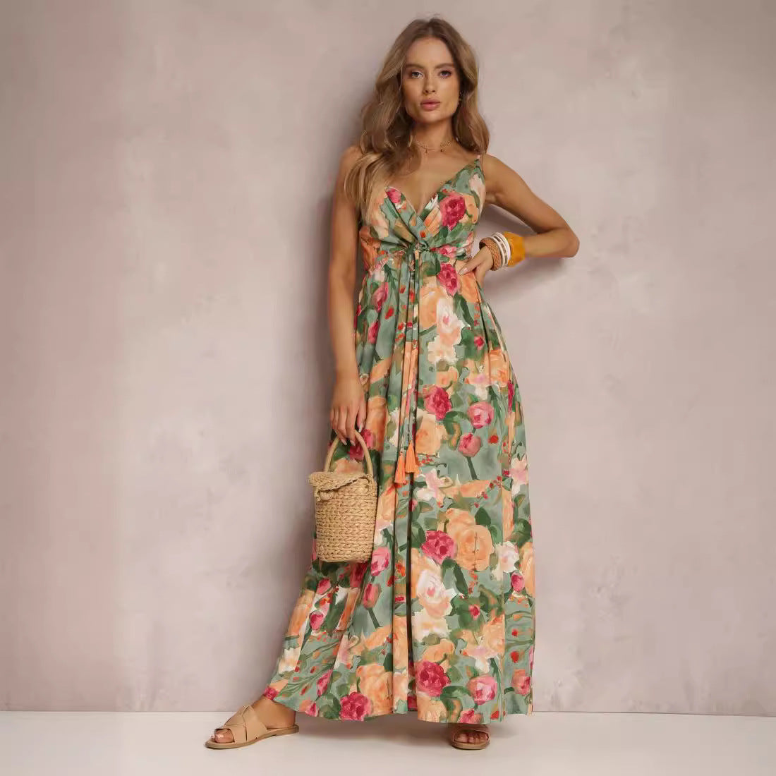 Robe maxi florale pour femmes avec ceinture à nouer Chic und Stil
