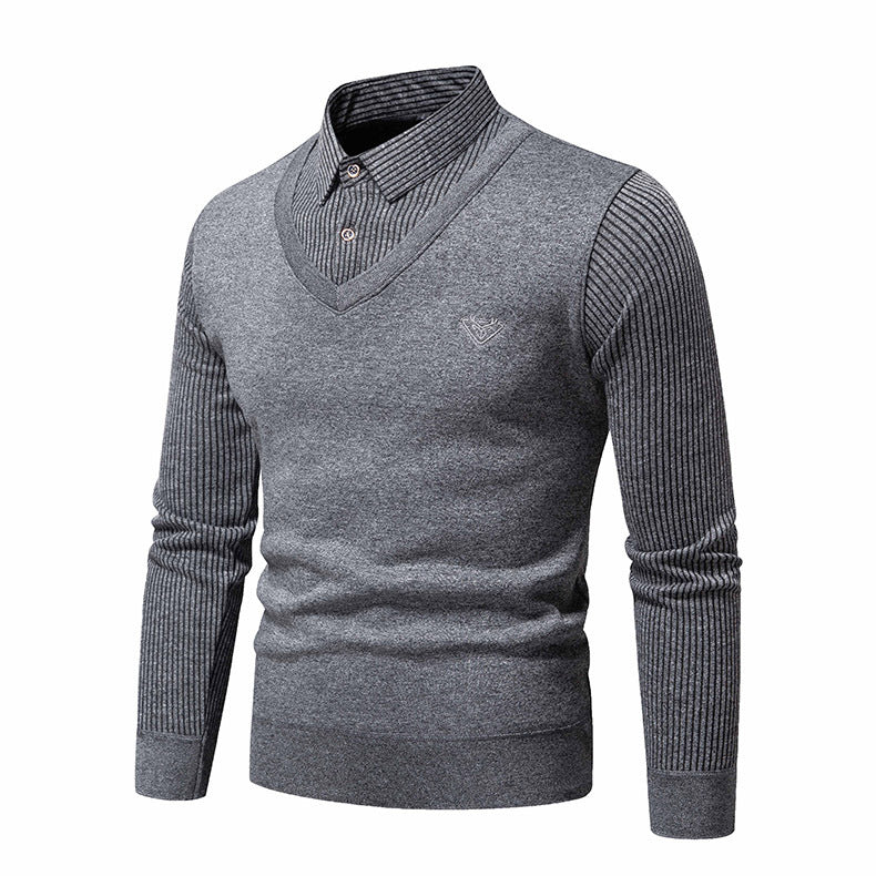 Pull en maille élégant pour homme avec décolleté en V et manches structurées Chic und Stil