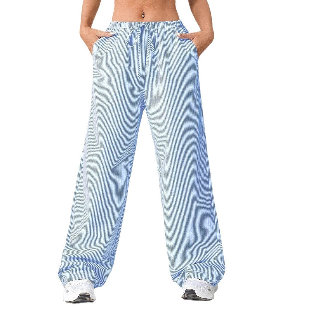 Pantalons larges pour femmes à rayures avec ceinture élastiquée confortable Chic und Stil