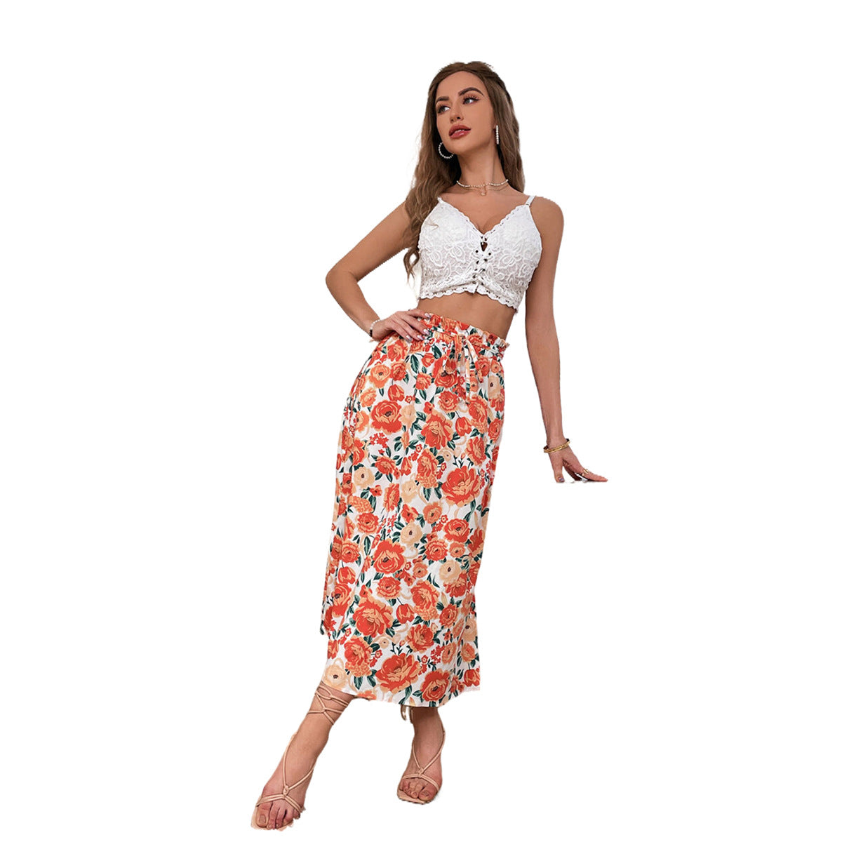 Jupe maxi élégante pour femmes avec design floral et taille élastique Chic und Stil