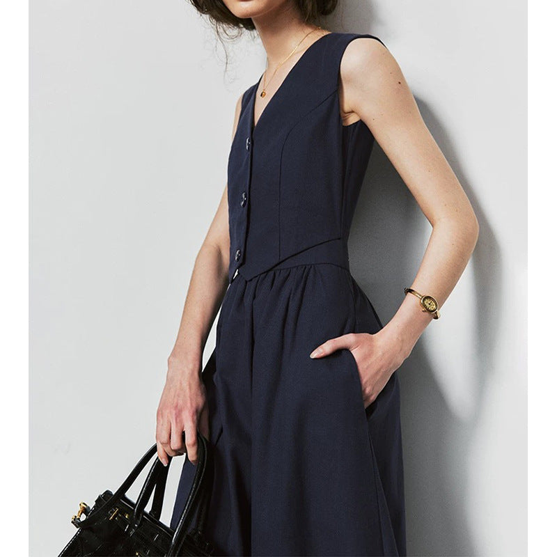 Robe maxi sans manches élégante pour femme avec gilet boutonné Chic und Stil