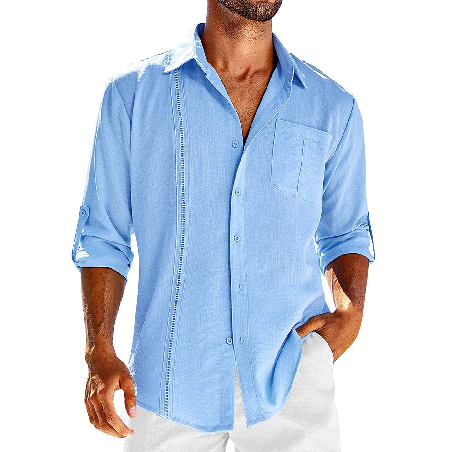Chemise à manches longues décontractée pour hommes avec patte de boutonnage décorative et poche poitrine Chic und Stil
