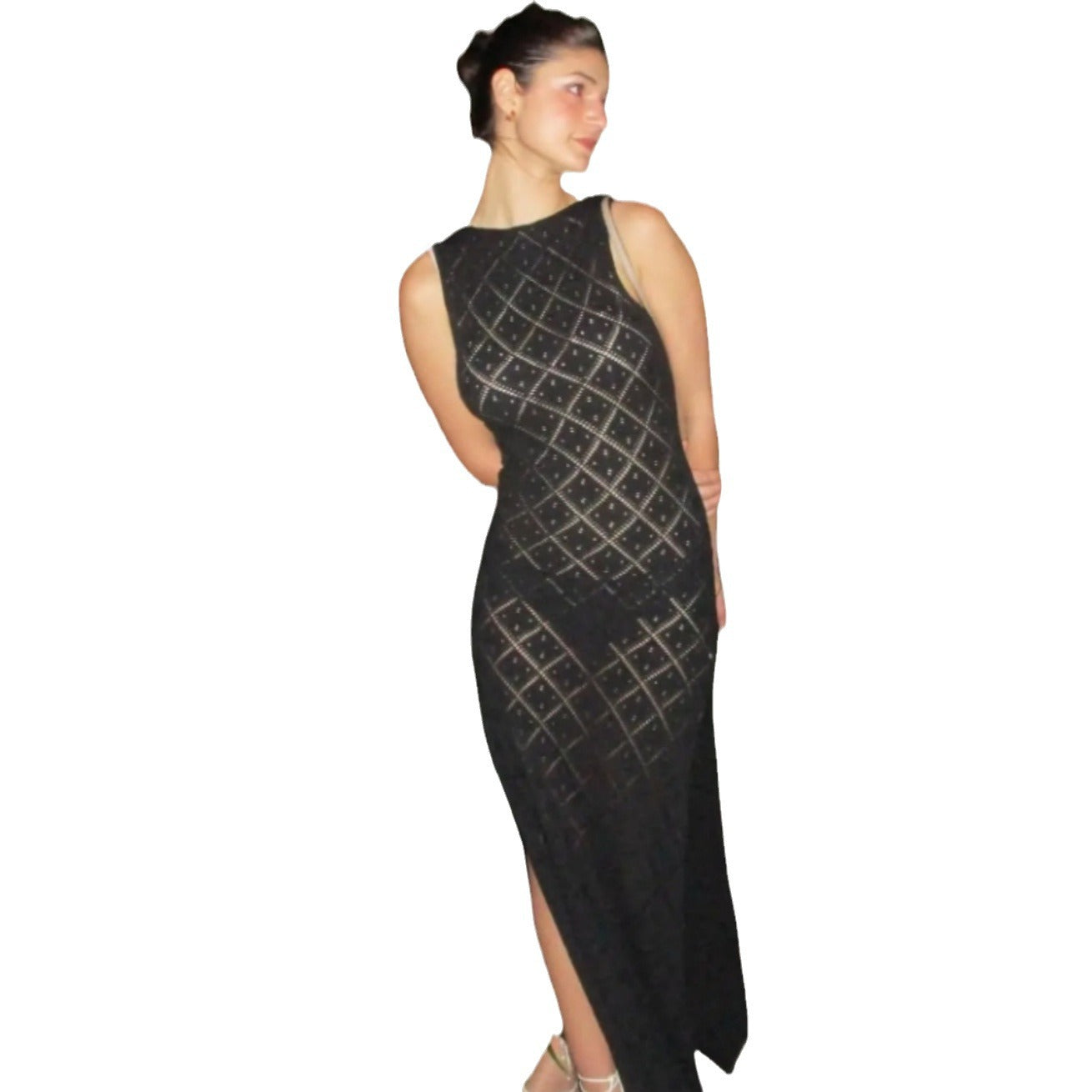 Robe maxi pour dames avec tissu en losanges décoratif et fente latérale Chic und Stil