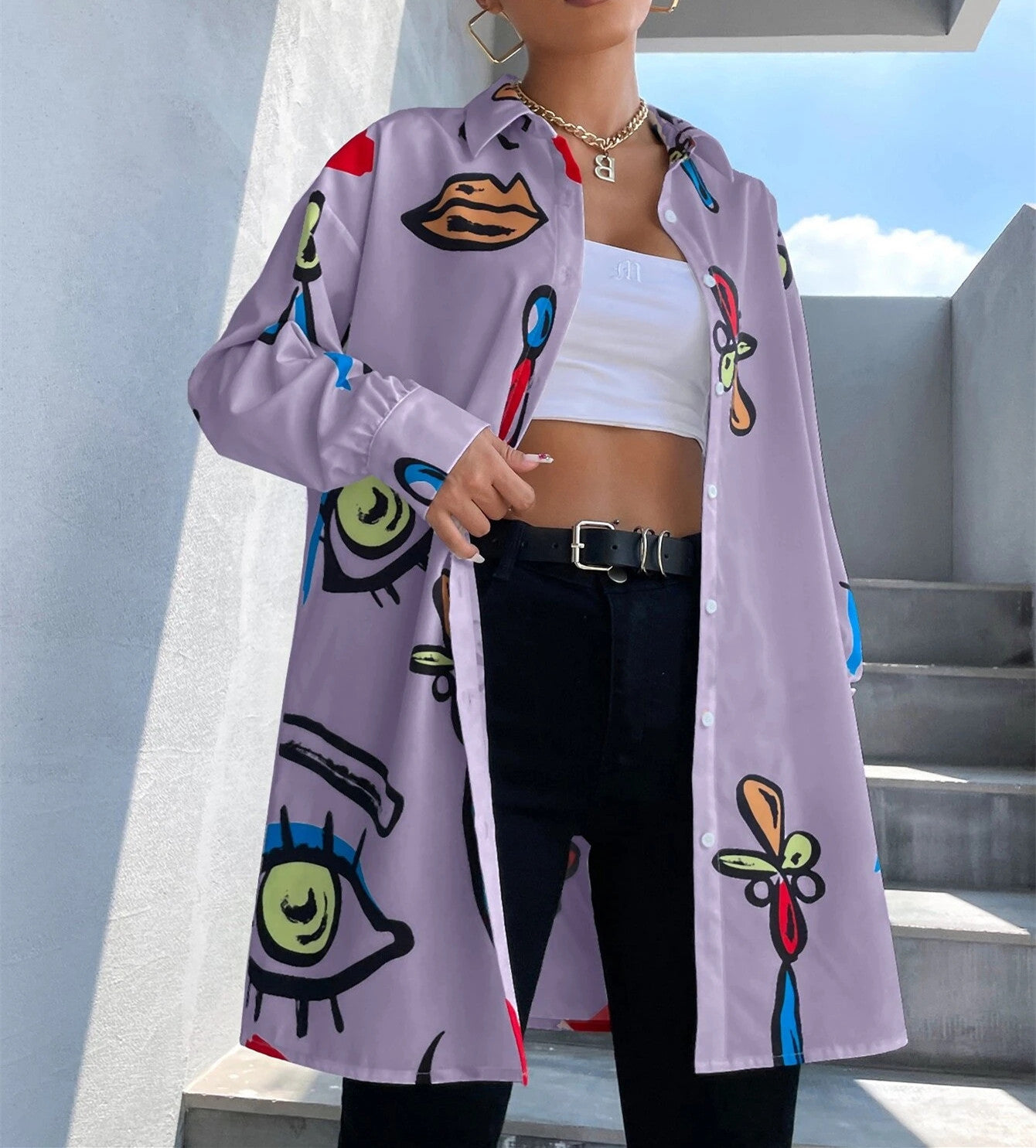 Blouse à carreaux tendance pour femmes avec un design graphique coloré Chic und Stil