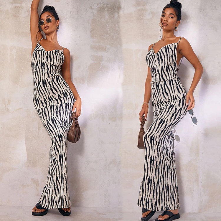 Robe maxi imprimée zèbre pour femmes Chic und Stil