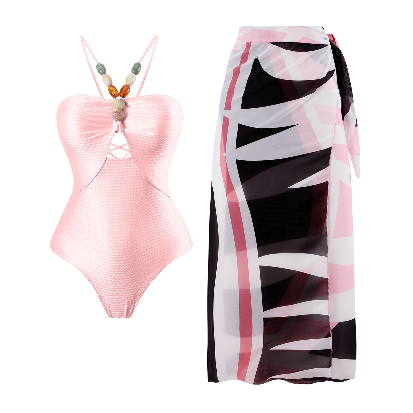 Maillot de bain une pièce pour femmes avec des accents en perles décoratives et une élégante jupe maxi Chic und Stil