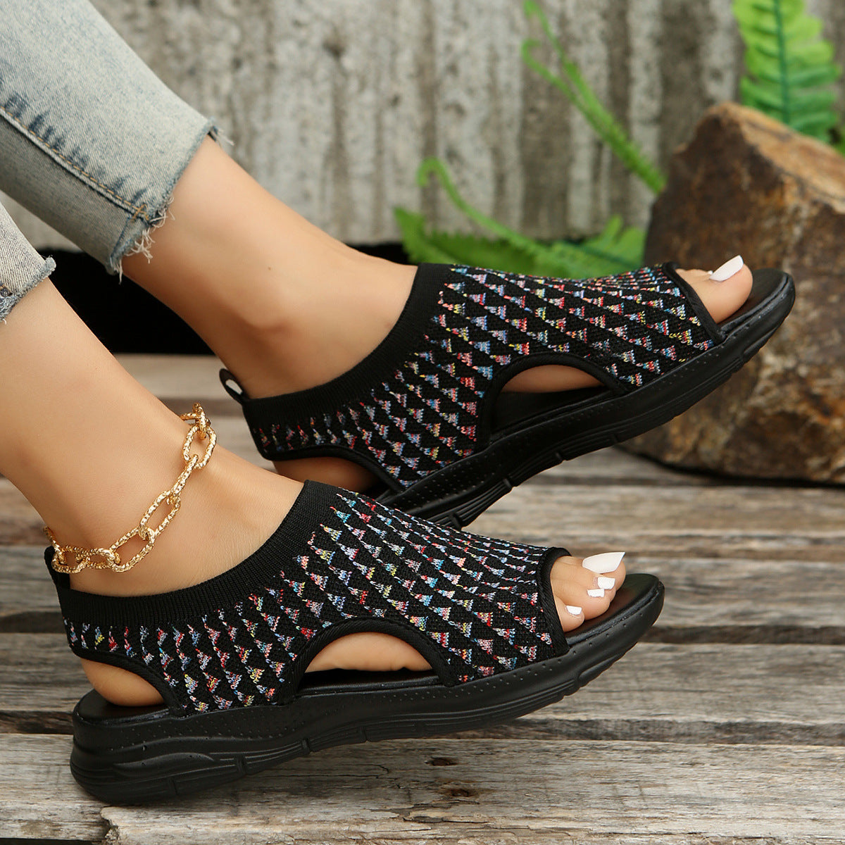 Sandales Confortables pour Dames avec Tige en Tricot Respirant Chic und Stil