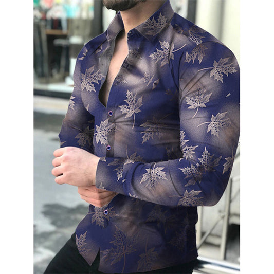Chemise à manches longues élégante pour hommes avec un motif de feuilles moderne Chic und Stil
