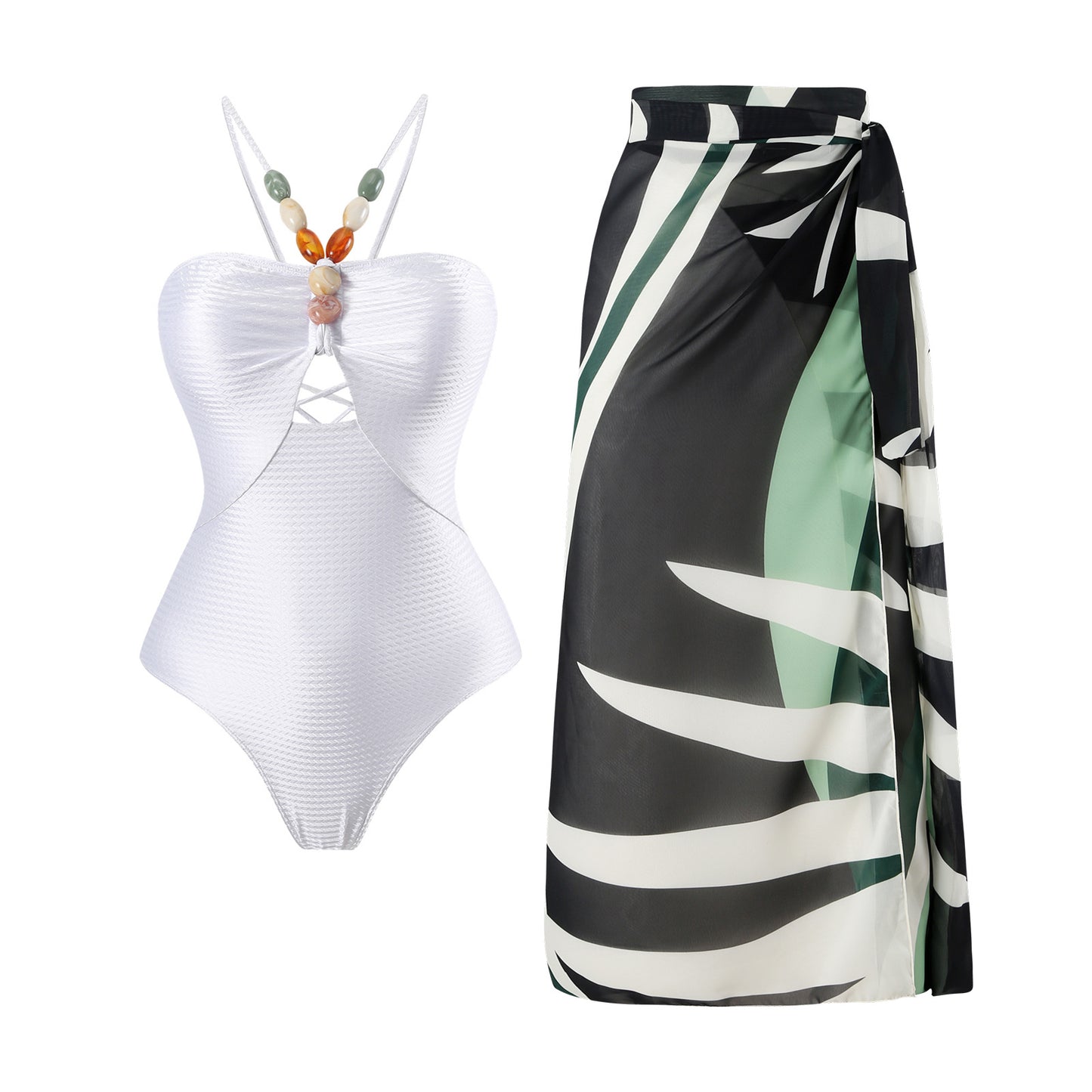 Maillot de bain une pièce pour femmes avec des accents en perles décoratives et une élégante jupe maxi Chic und Stil