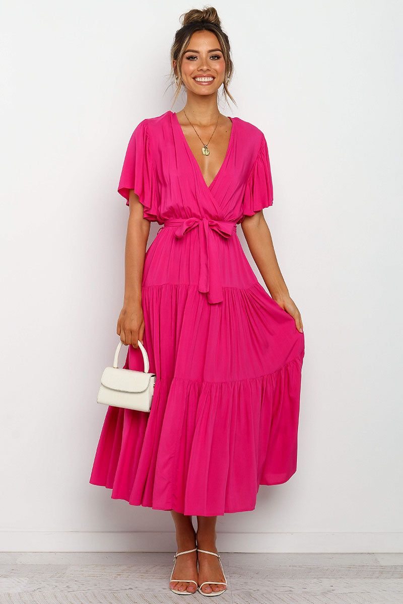 Robe maxi fluide pour femmes avec lien à nouer et manches papillon Chic und Stil
